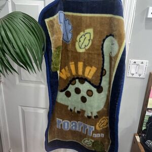 Kids Blue Dinosaur Baby Blanket Soft Plush Fleece Dino Lovey So Soft